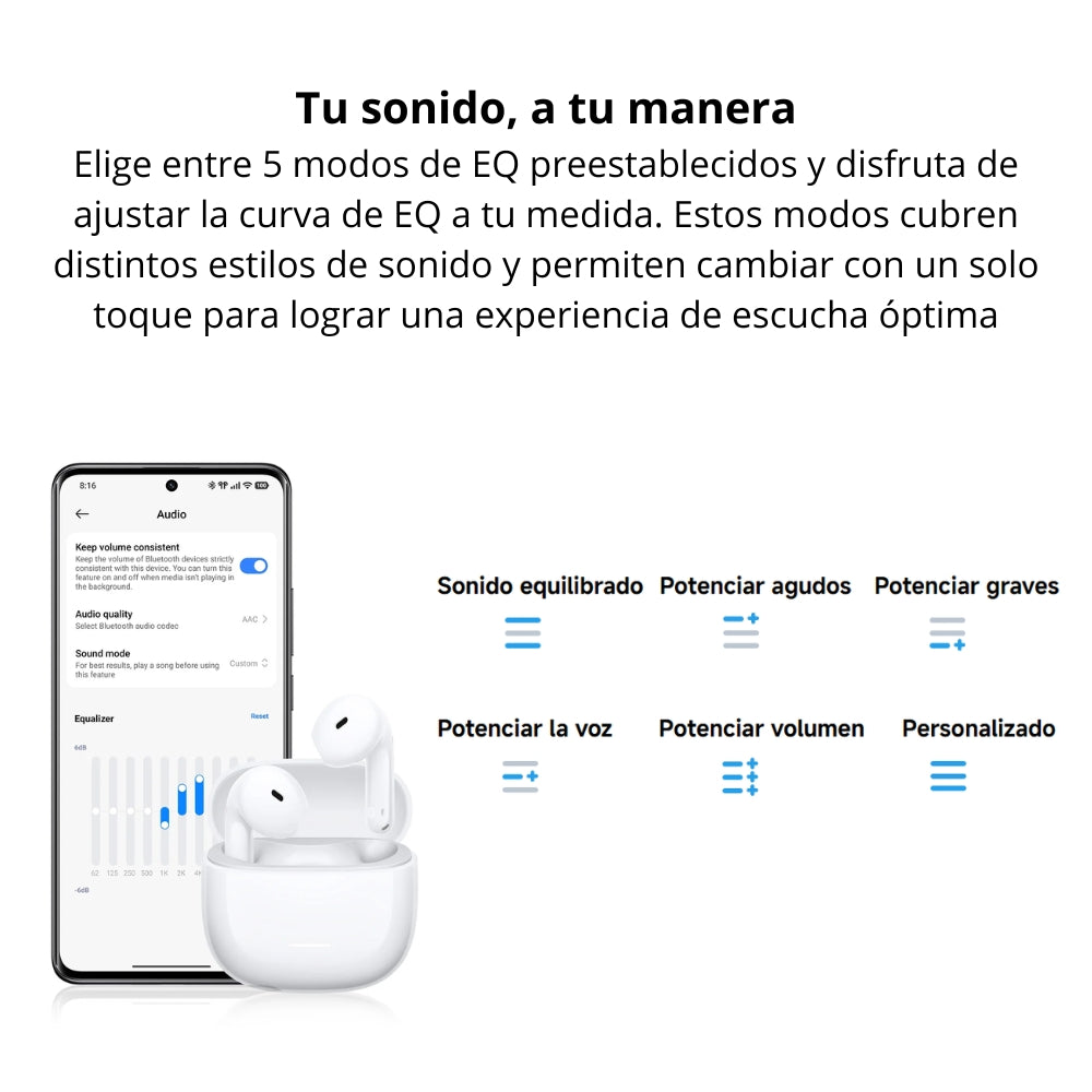 Audífonos Inalámbricos Xiaomi Redmi Buds 8 Active TWS Bluetooth 5.4 Micrófono Dual IA 37h Batería, IP54 - Negro