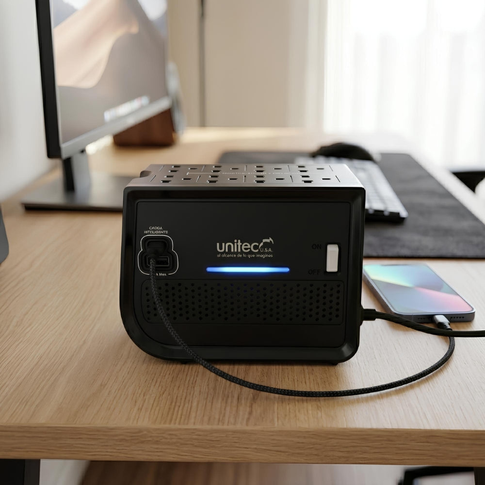 Regulador de Voltaje Automático Unitec I-682 1600VA/800W con 8 Tomas + USB y USB-C