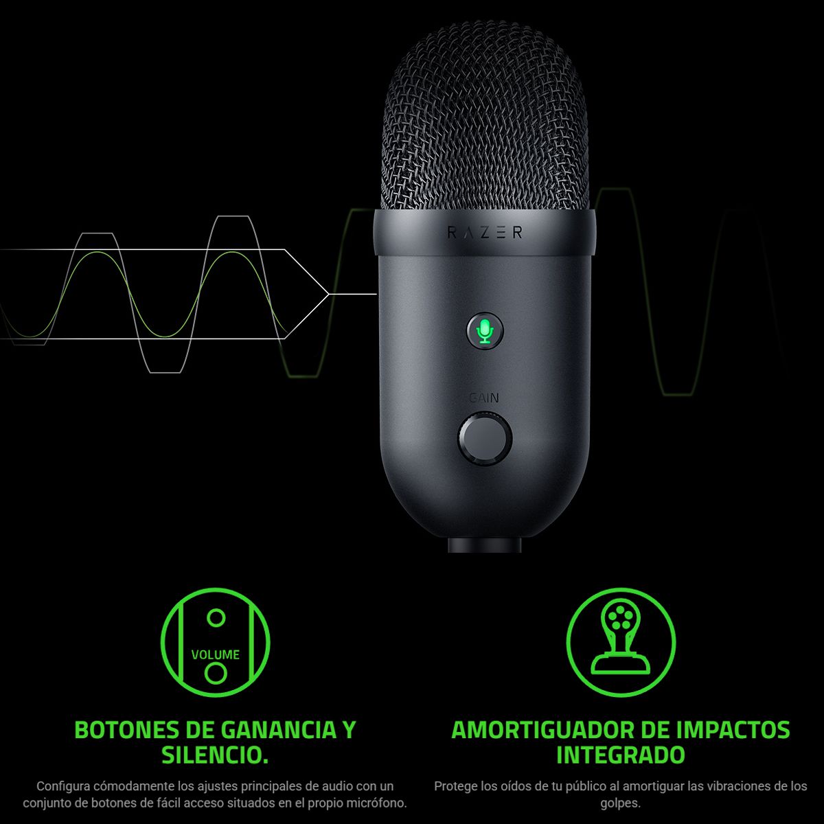 Razer Micrófono Seiren V2 X USB Condensador 25mm Supercardioide 24bit 192kHz Streaming PC
