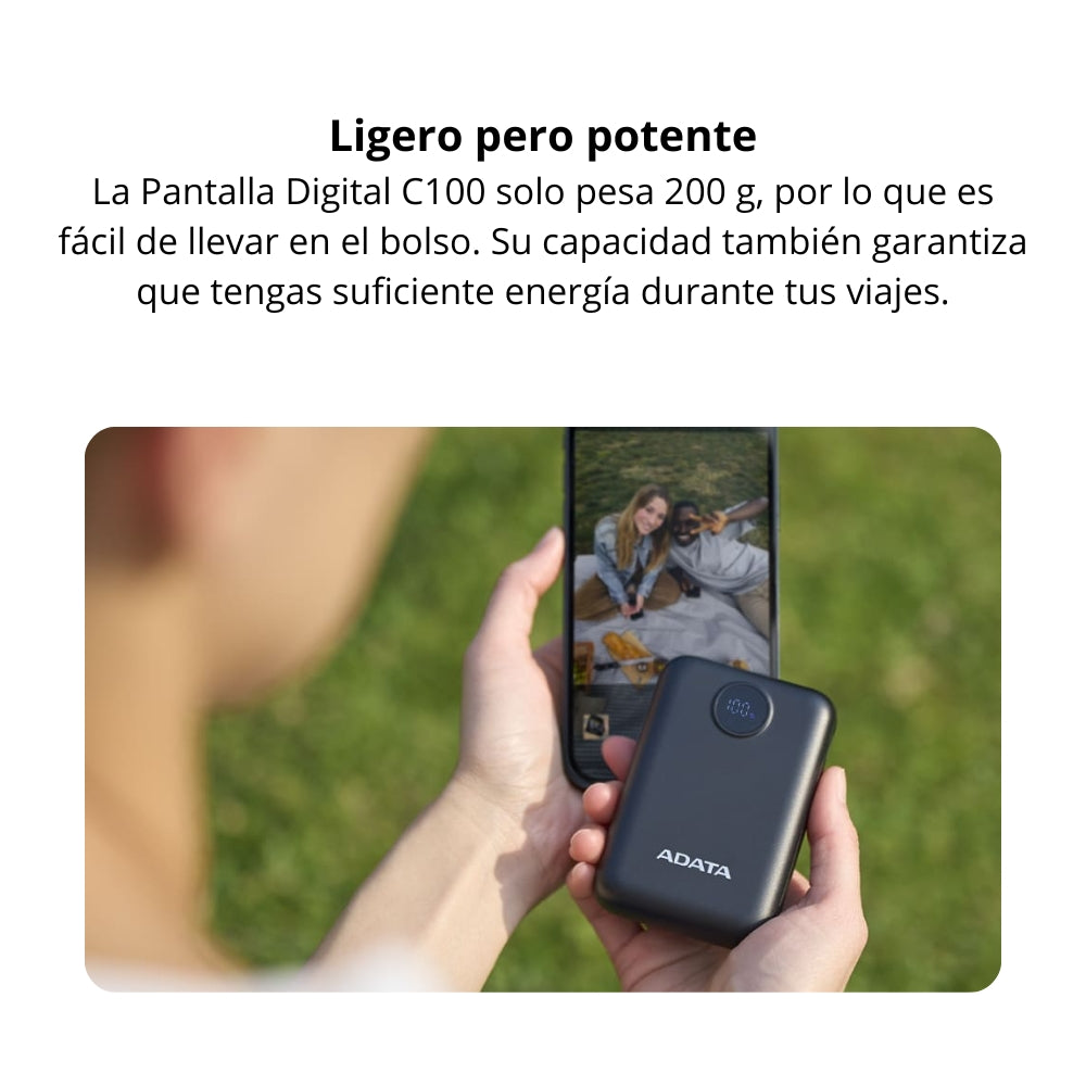 Power Bank Adata C100 Patalla Digital 10000mah 20W USB-C/USB-A y Carga Rápida QC/PD - Rosa
