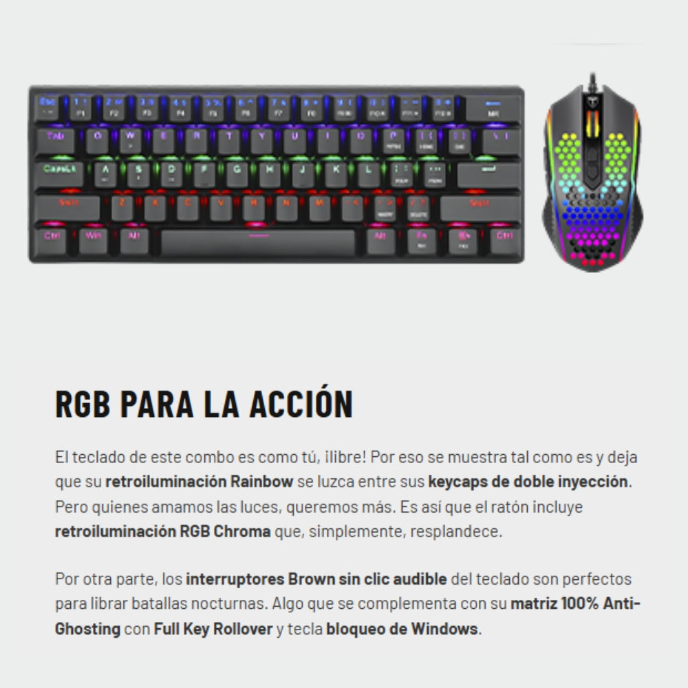T-Dagger Combo Gamer Main Force TGS-008 LIT Teclado Mecánico 60% + Mouse RGB Chroma