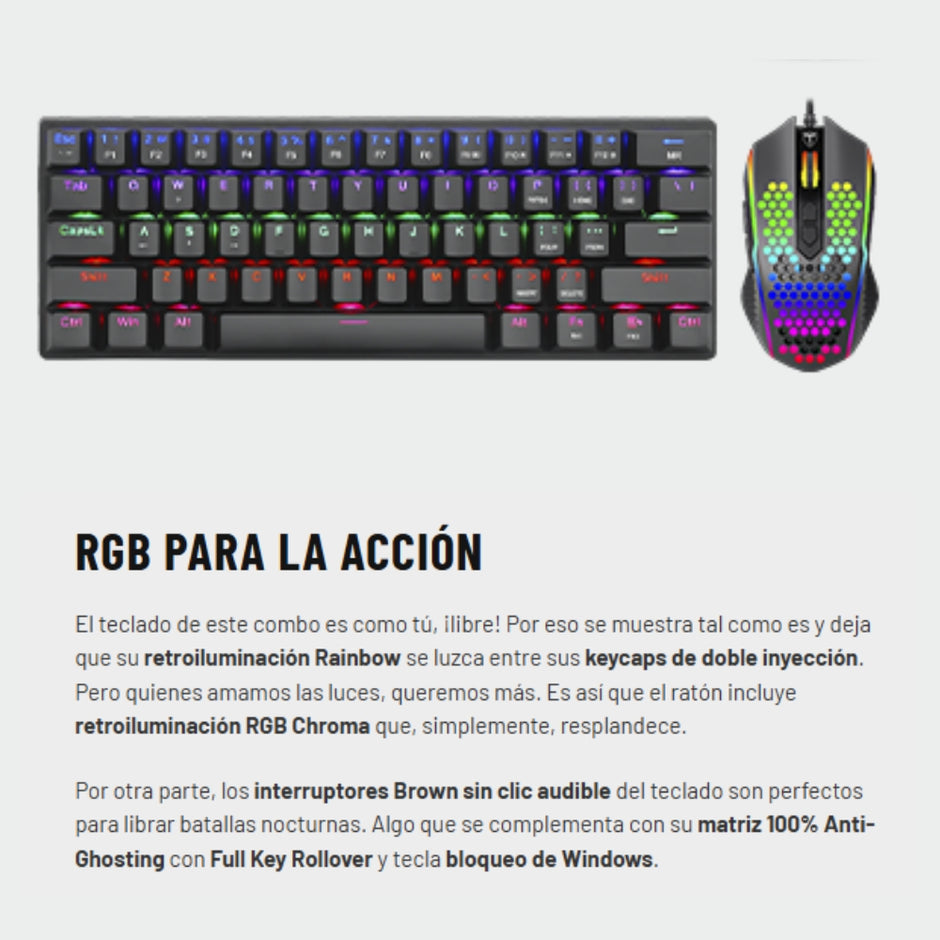 T-Dagger Combo Gamer Main Force TGS-008 LIT Teclado Mecánico 60% + Mouse RGB Chroma