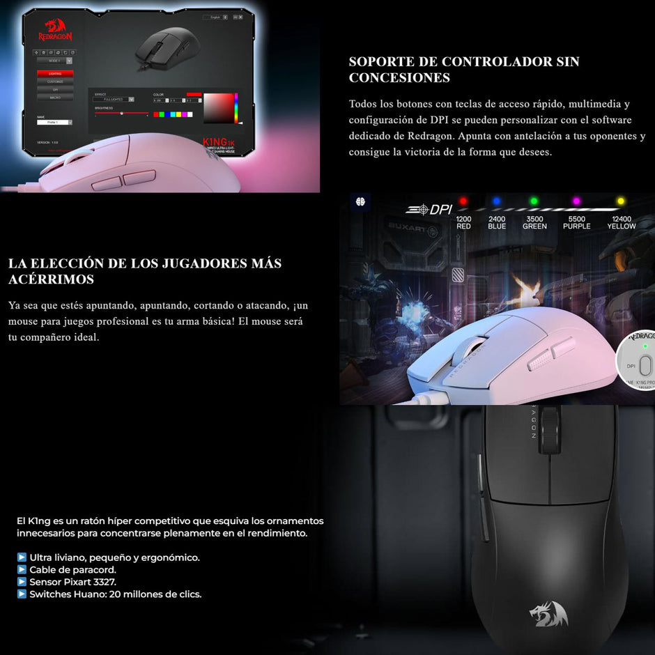 Mouse Redragon Ultra Light K1ng M724 1k Hz Blanco Cableado