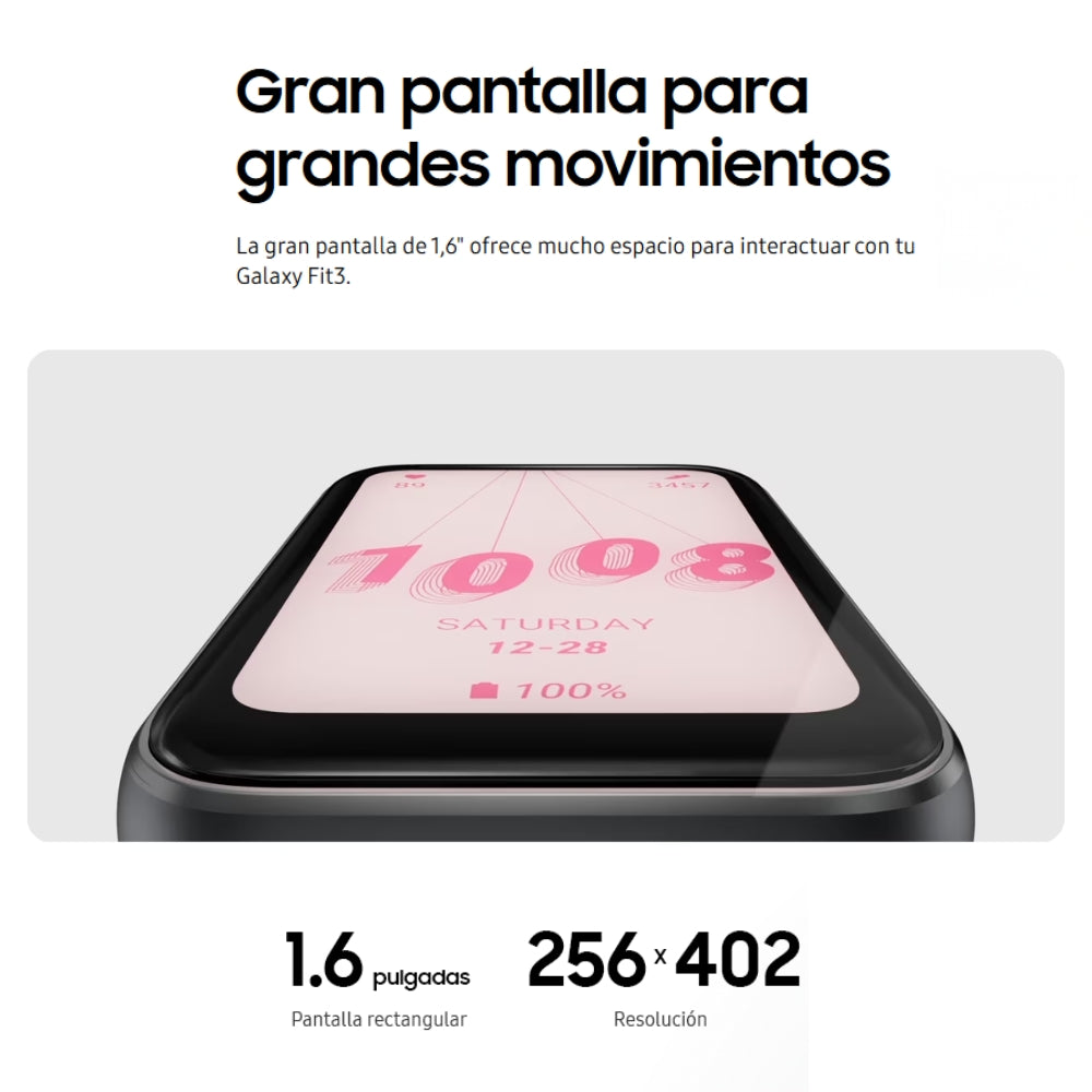 Smart Band Samsung Galaxy Fit3 AMOLED 1.6” Aluminio 5ATM+IP68 Batería 13 Días Caídas/Sueño - Gris