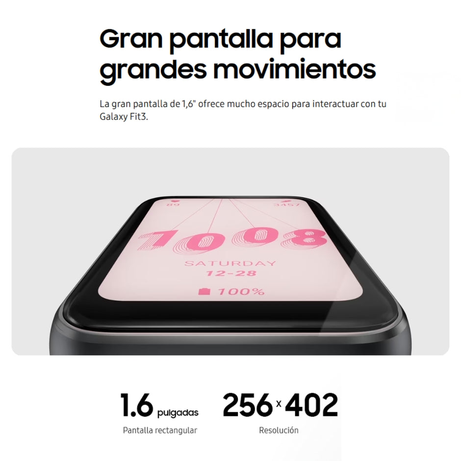 Smart Band Samsung Galaxy Fit3 AMOLED 1.6” Aluminio 5ATM+IP68 Batería 13 Días Caídas/Sueño - Gris