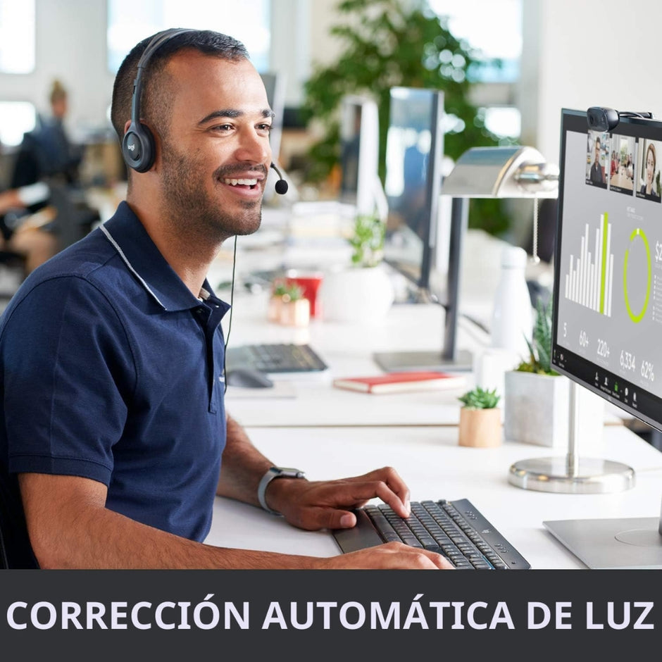 Cámara Web Logitech C270 HD 720p 30fps Micrófono Reductor de Ruido USB RightLight 2 Meet/Teams - Negro