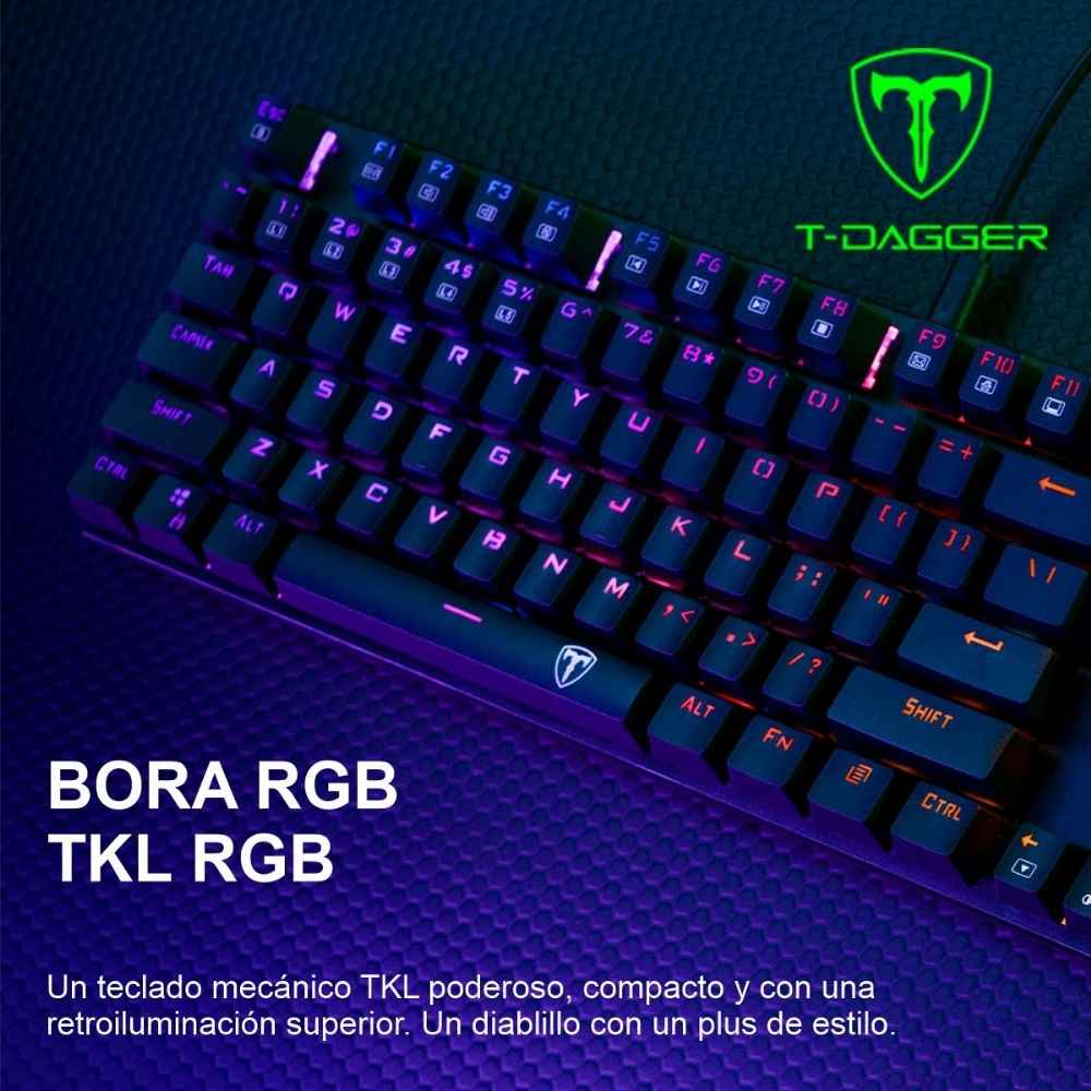 Teclado Gamer Mecanico T-dagger Bora Lite Rainbow con Switch Red, Blanco