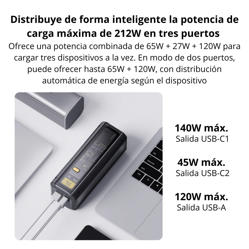 Power Bank Xiaomi 25000mAh 212W HyperCharge USB-C 140W PD 3.1 USB-A 120W Carga Rápida y Pantalla Digital - Negro