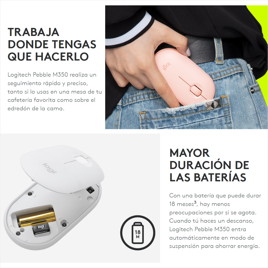 Mouse Inalámbrico Multdispositivo Bluetooth Logitech Pebble M350 - Blanco