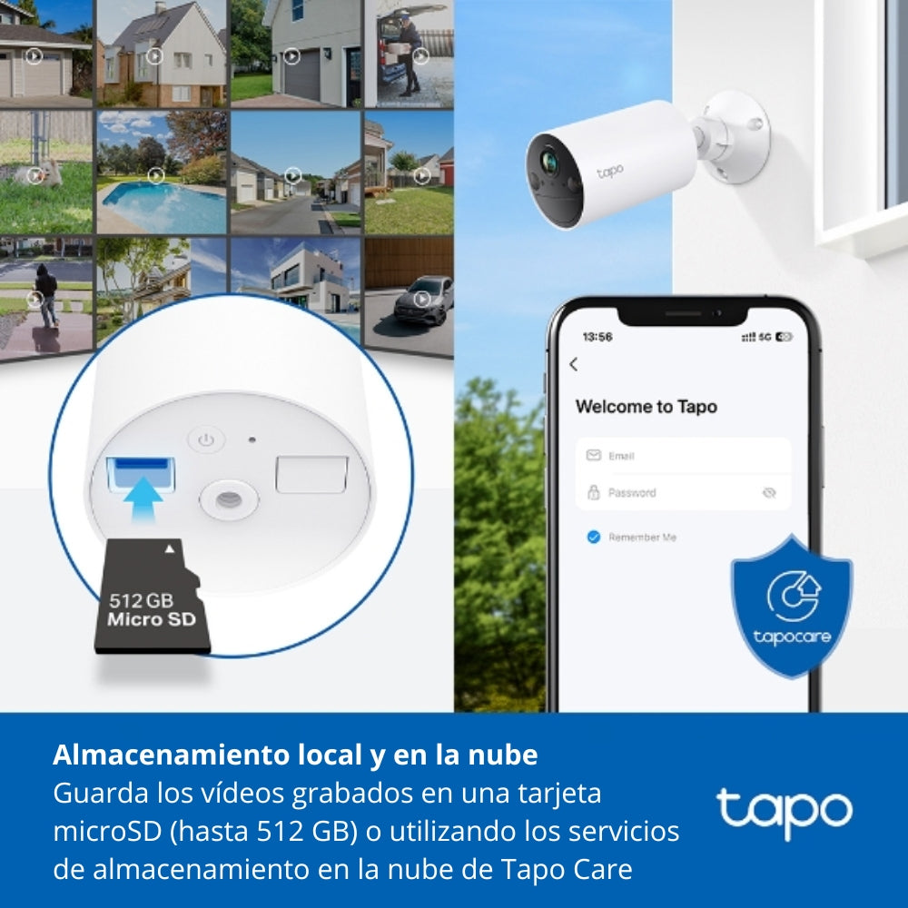 Cámara de Vigilancia TP-Link Tapo C410, Wi-Fi para Exterior con Batería Recargable y Detección IA + Micro SD 128GB