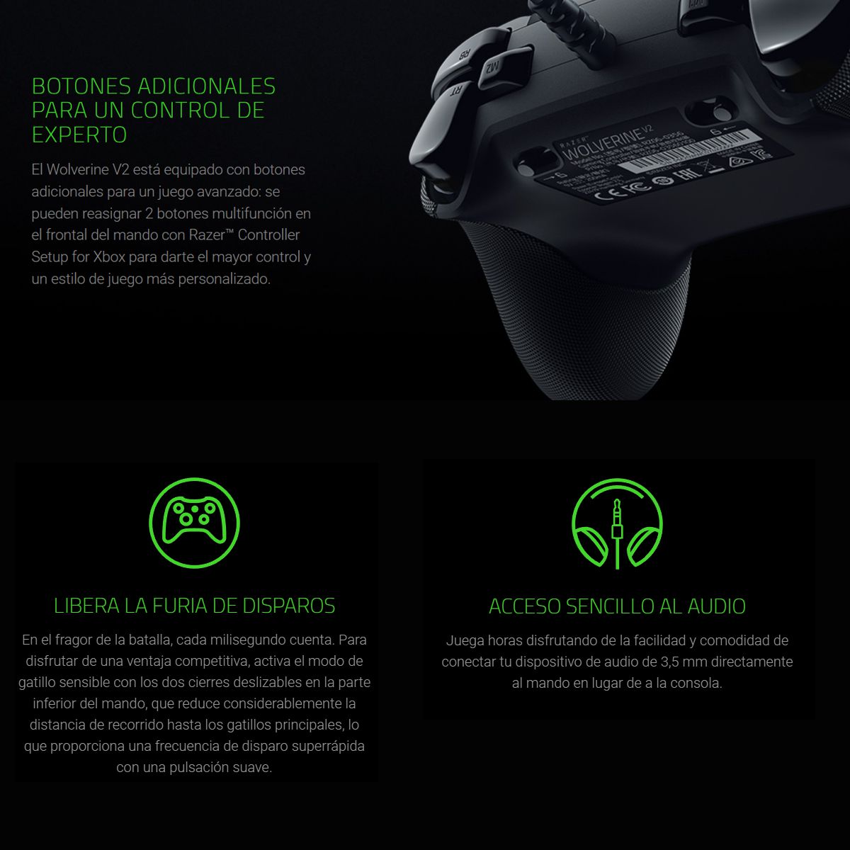 Control Razer Wolverine V2 Pro con Cable para Xbox con Botones Mecánicos y HyperTrigger