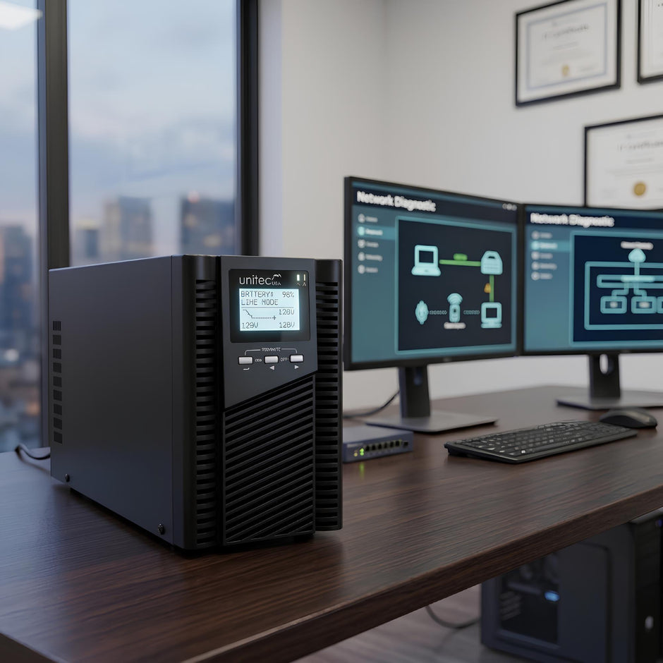 UPS Online Unitec UN-900 2000VA 1800W Doble Conversión LCD USB RS232 con 6 Tomas NEMA