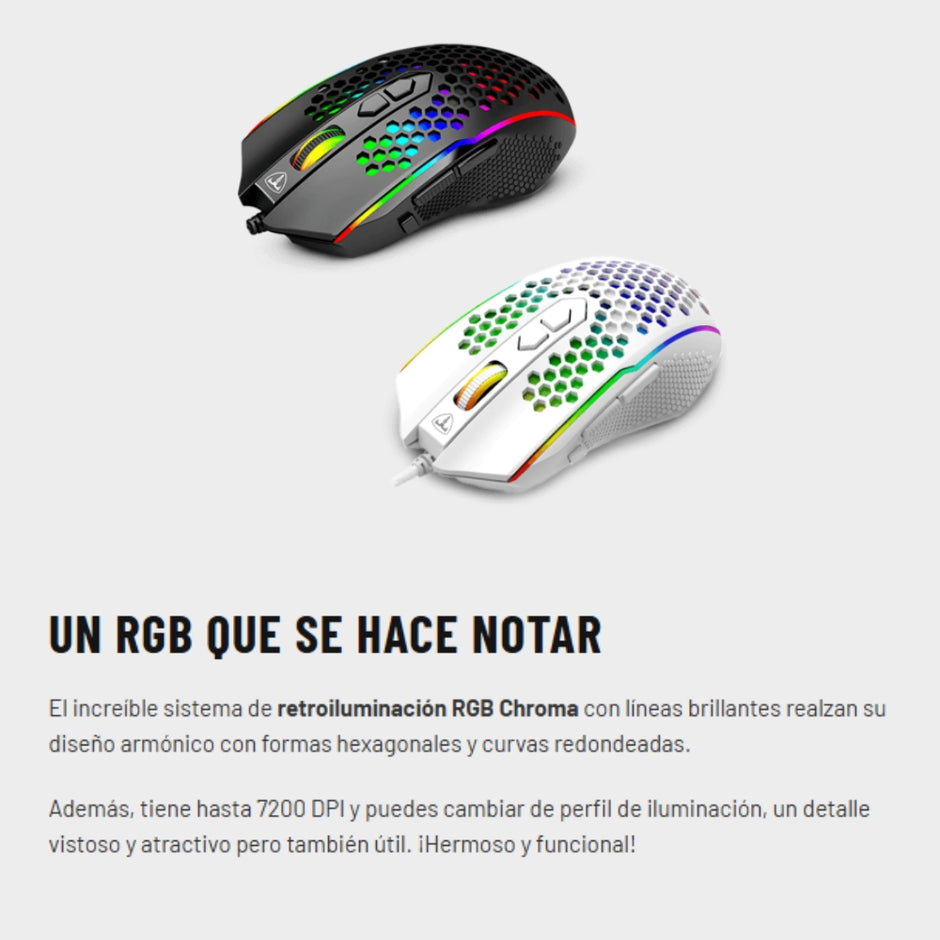 Mouse Gamer T-dagger Imperial Lite, Iluminacion Rgb, 8 Botones Programables, 7200 Dpi Blanco