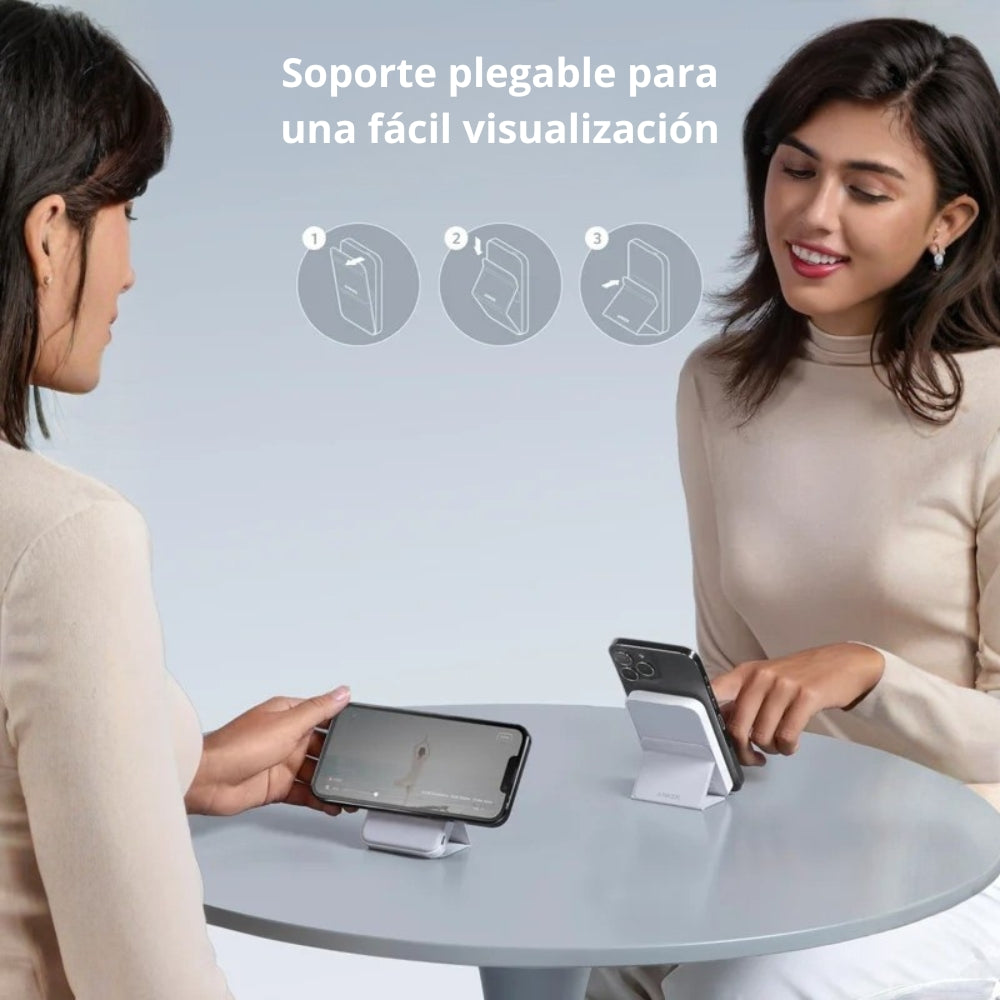 Batería Magnética Power Bank Anker MagGo 622 MagSafe 5000mAh Soporte Plegable USB-C iPhone - Blanco