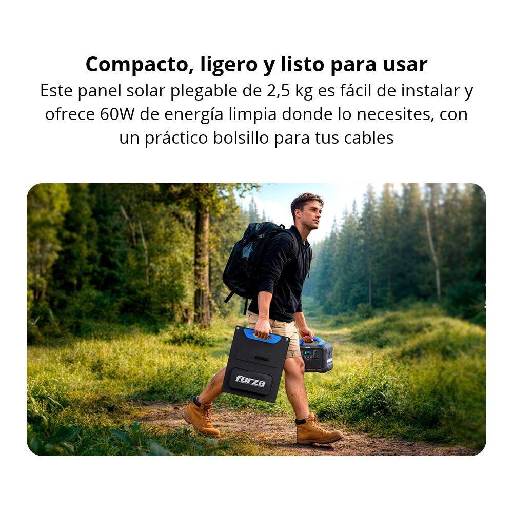 Panel Solar Portátil Forza FPV-T060W 60W 18V: Monocristalino, Plegable, IP65 y Puertos de Carga USB-C