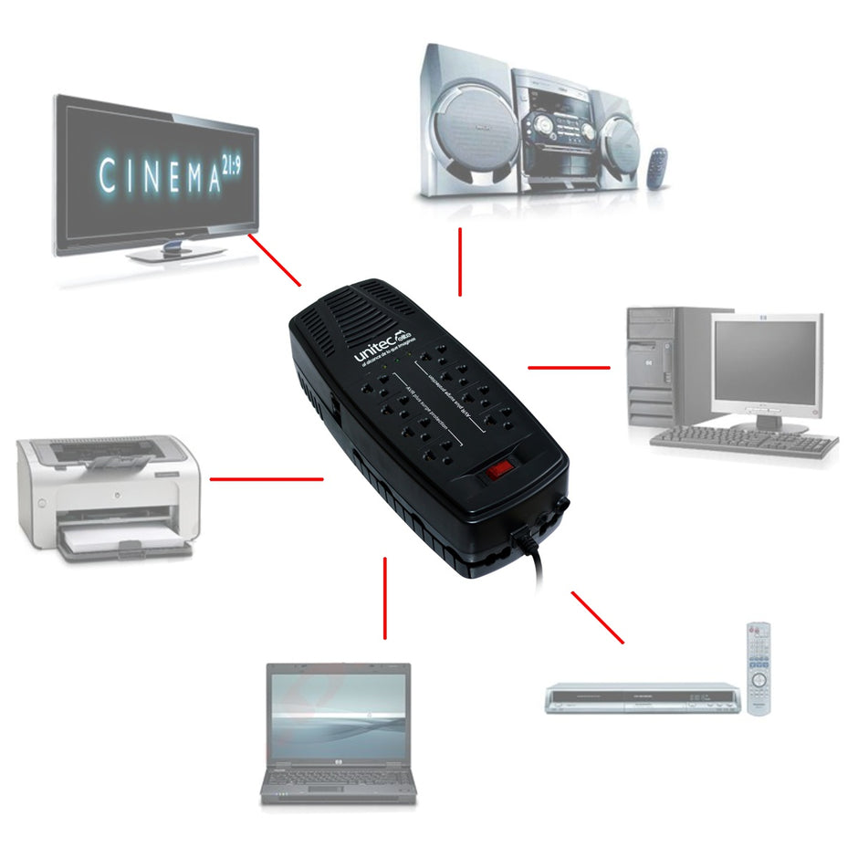 Regulador de Voltaje Automático Unitec de 2000VA con 8 Tomas Protegidas
