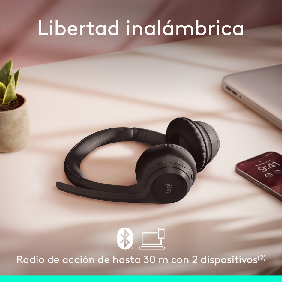 Diadema Profesional Bluetooth, Logitech Zone 300, Con Micrófono, Negro