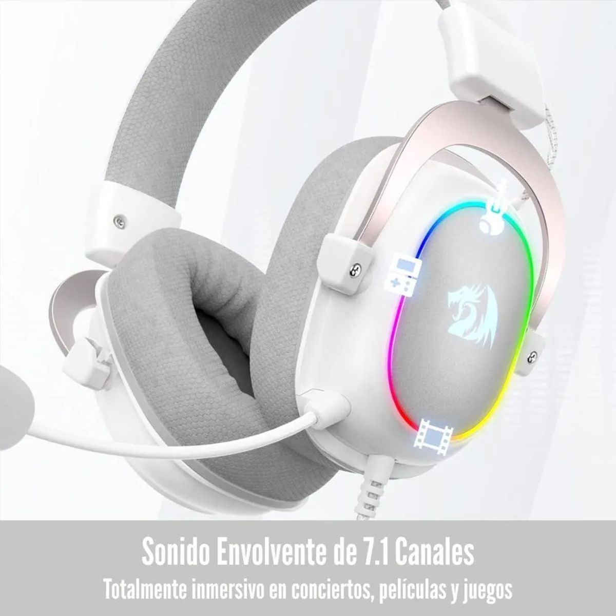 Audífonos Diadema Gamer USB Redragon Zeus H510W X RGB Sonido 7.1 Micrófono Cancelación de Ruido - Blanco