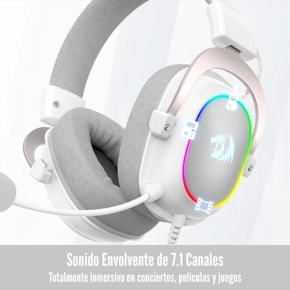 Audífonos Diadema Gamer USB Redragon Zeus H510W X RGB Sonido 7.1 Micrófono Cancelación de Ruido - Blanco