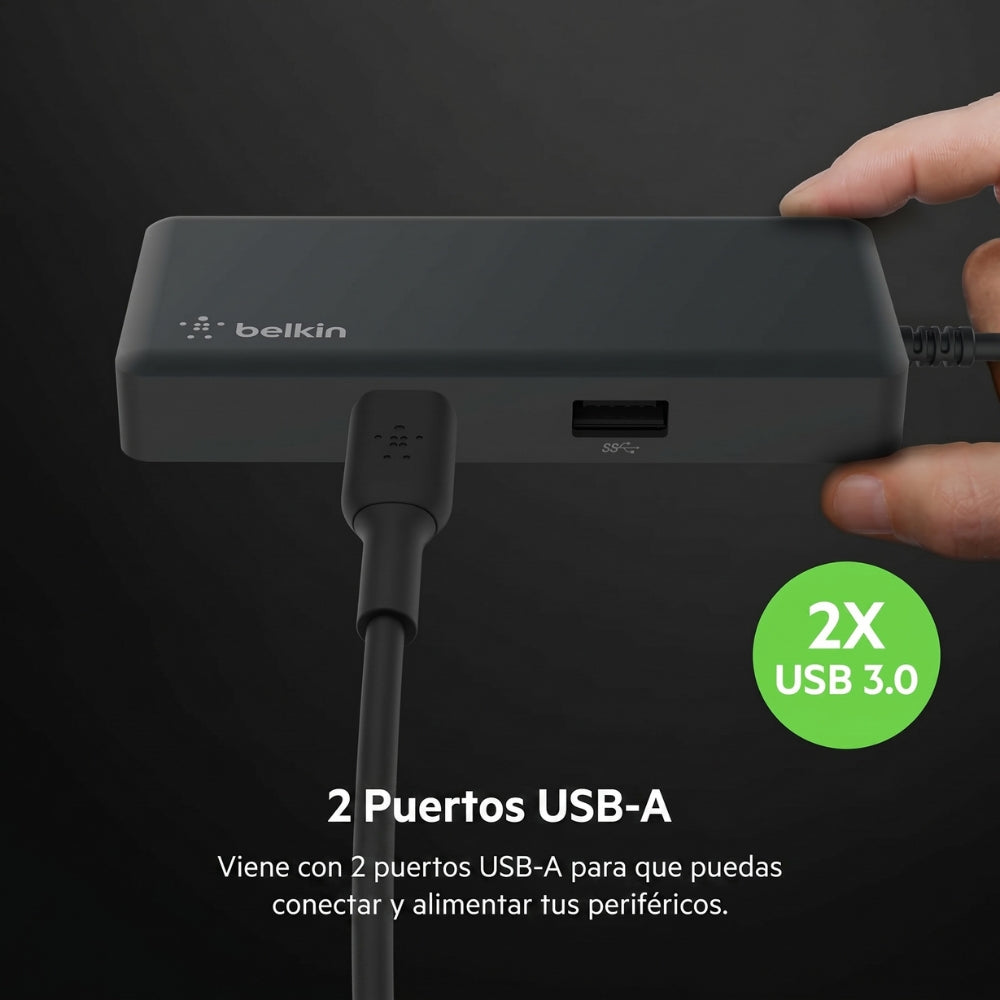Adaptador Belkin INC008TTBK USB-C 5 en 1 con HDMI RJ45 2 USB-A y USB-C Hub Multiport para Laptop