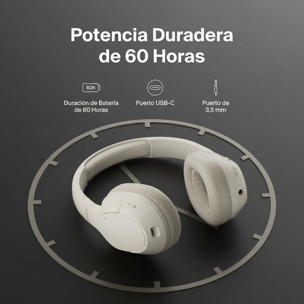 Diadema Inalámbrica Belkin AUD008fqSA con ANC Híbrido Bluetooth 5.4 y Autonomía de 60h Arena
