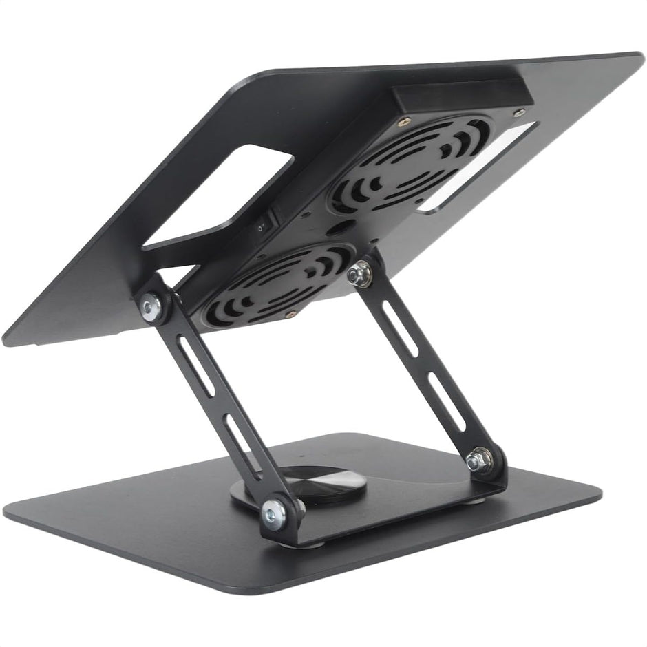 Base Portátil Plegable Metálica Con 2 Ventiladores Gira 360°