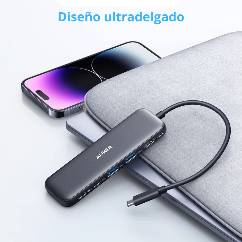 Hub USB-C 5 en 1 Anker 332 con HDMI 4K, 2 USB-A, USB-C y Power Delivery 100W para Laptop
