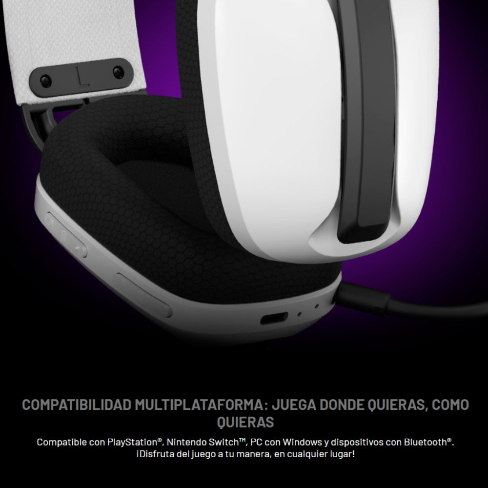 Diadema Gamer Primus Arcus 360BT PBH‑360 con Bluetooth 5.3 y 2.4GHz, Micrófono Desmontable Pro Blanco