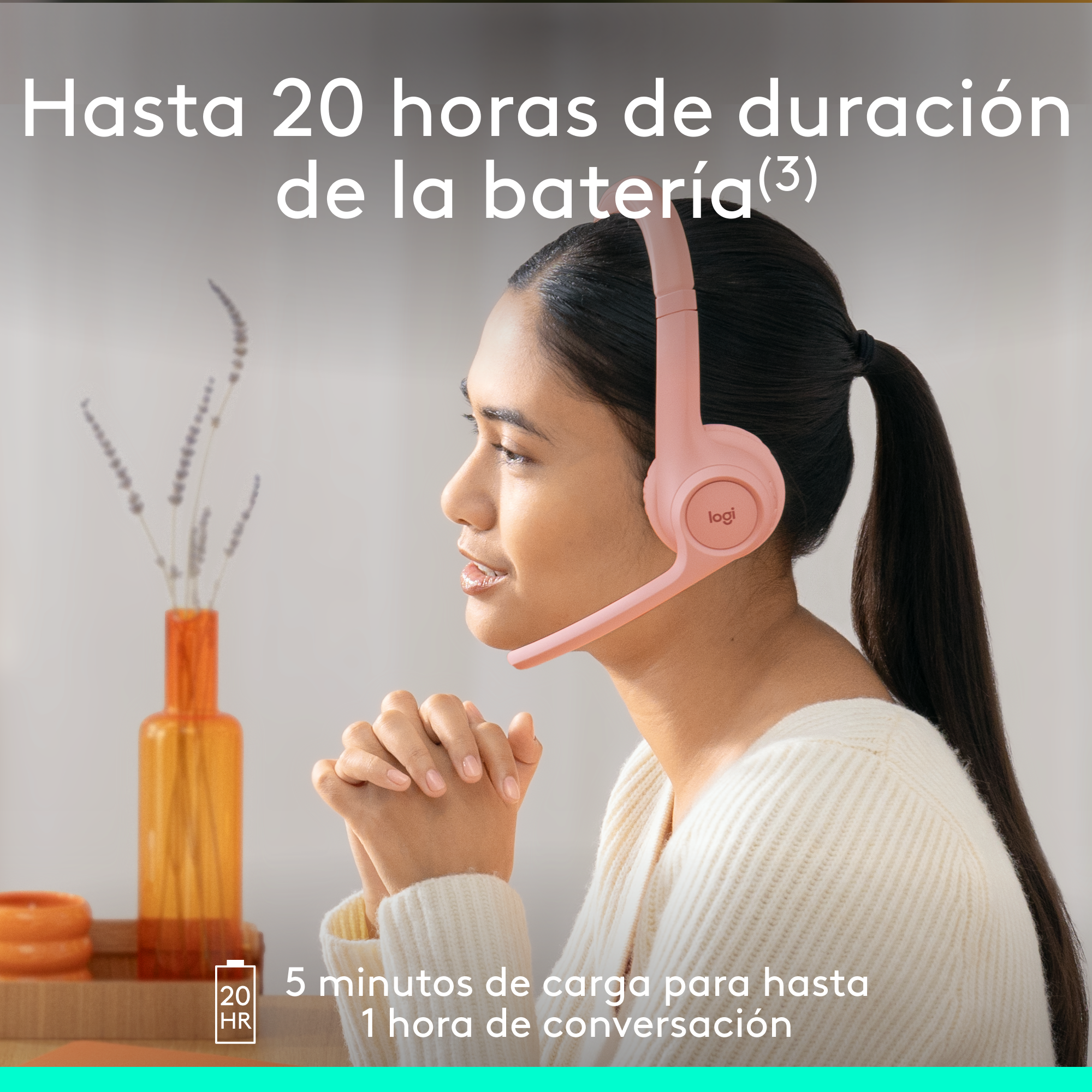 Diadema Profesional Bluetooth, Logitech Zone 300, Con Micrófono, Rosa