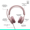 Audífonos Diadema Profesional Logitech Zone Wireless 2 ES Bluetooth ANC Híbrida Adaptativa - Rosado