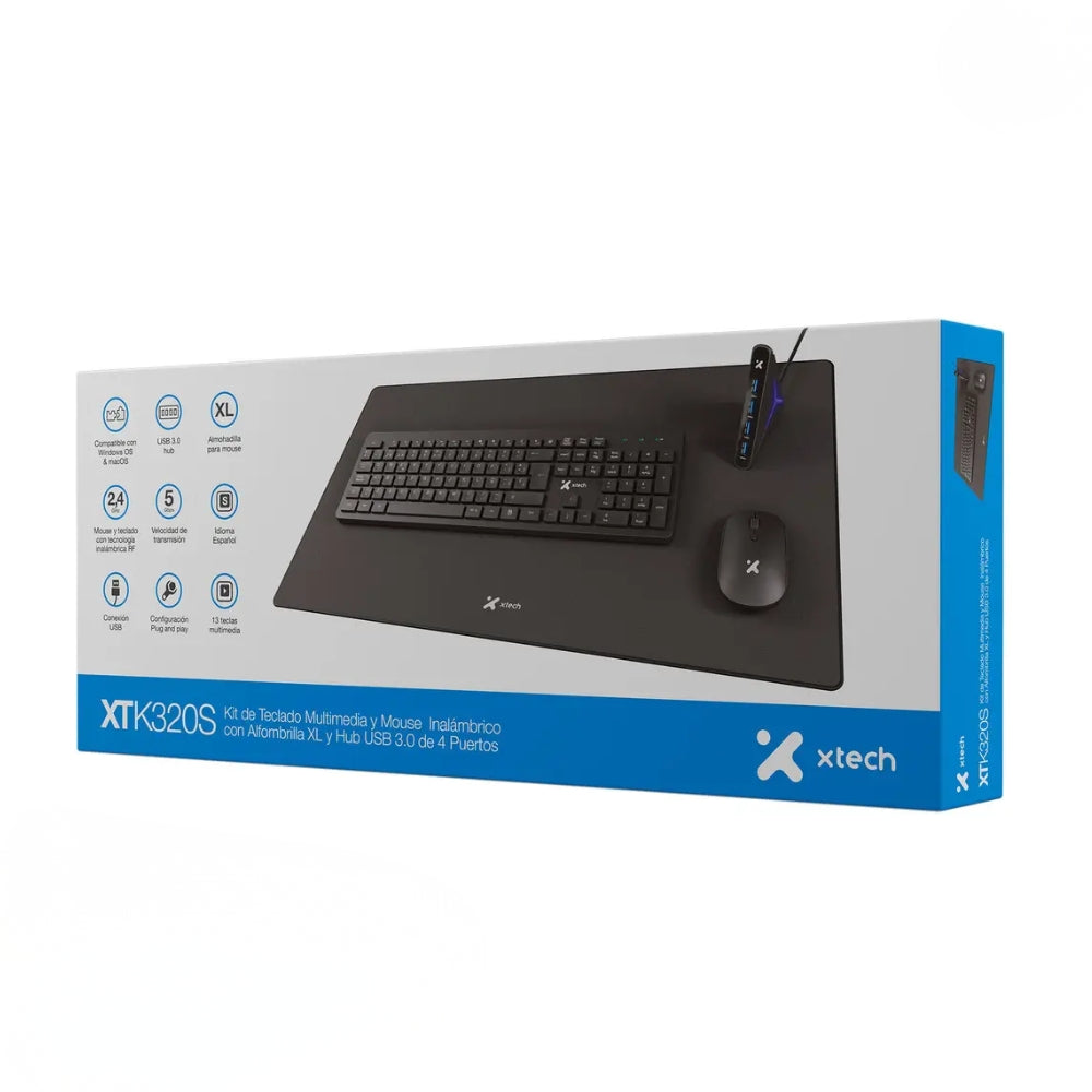 Combo Teclado, Mouse, Pad Mouse y Hub USB Xtech XTK320S