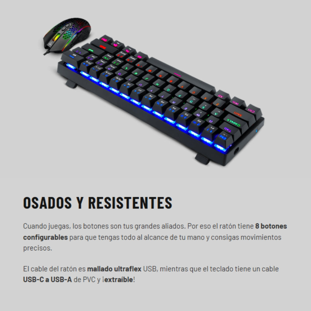 T-Dagger Combo Gamer Main Force TGS-008 LIT Teclado Mecánico 60% + Mouse RGB Chroma