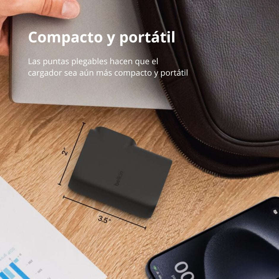 Cargador de Pared Belkin BPZ003dqBK USB-C PD 25W y USB-A + Power Bank 5000mAh Híbrido 2 en 1