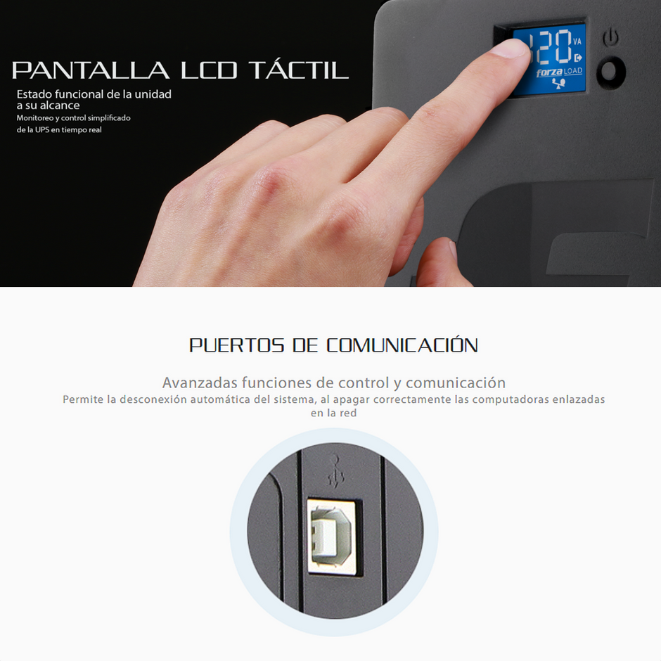 UPS Interactiva Forza SL-1011UL 1000VA 600W con 8 Tomas LCD Táctil AVR y USB
