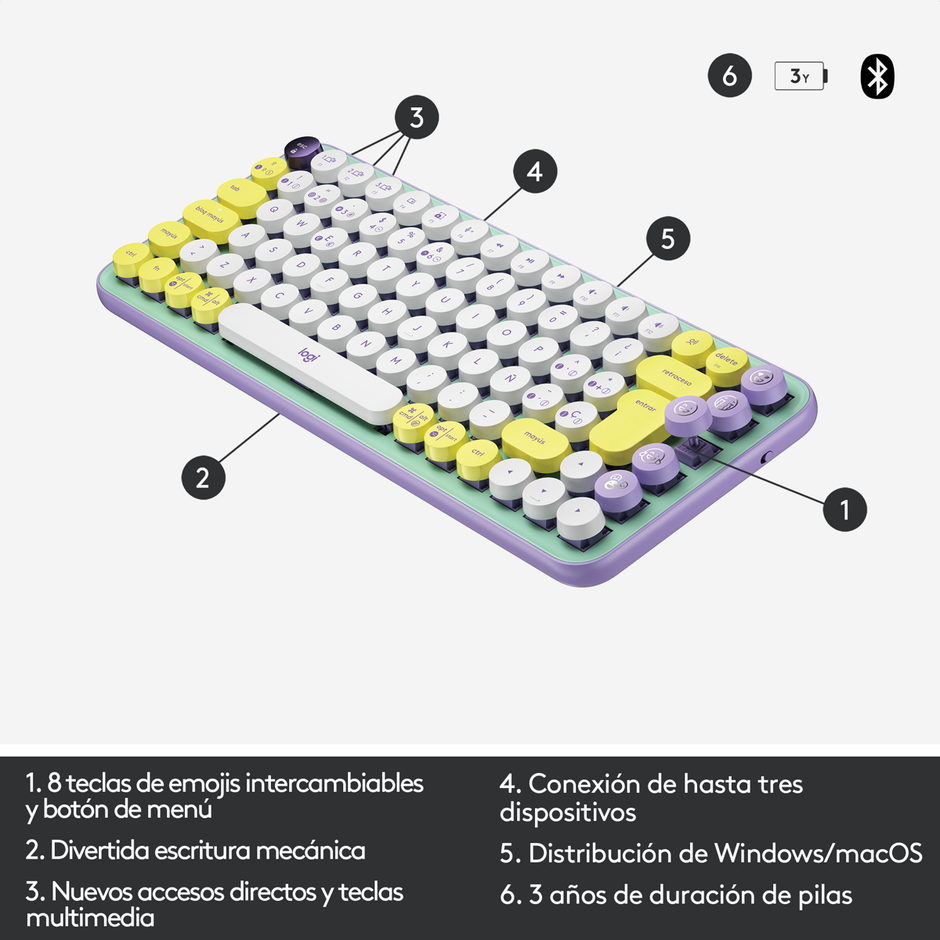 Teclado Inalámbrico Logitech POP Keys Daydream con Botón de Emojis