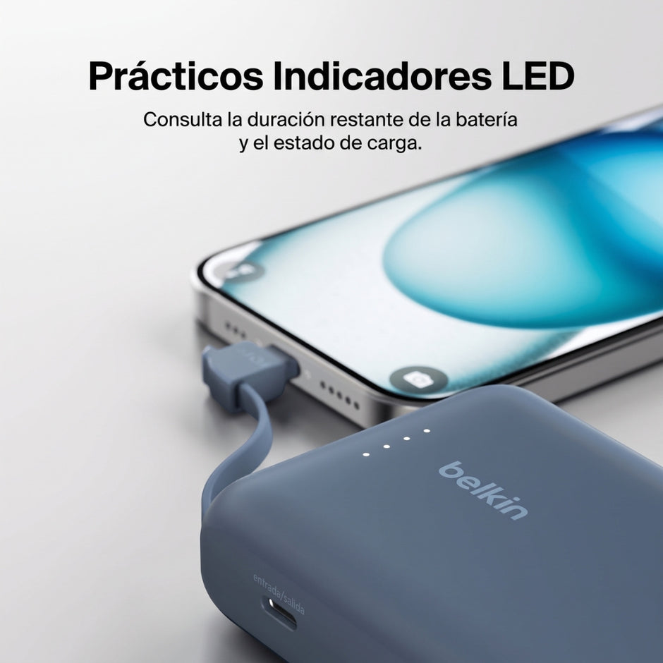 Batería Portátil Power Bank Belkin BoostCharge 10000mAh 20W Power Delivery Cable USB-C Integrado - Azul