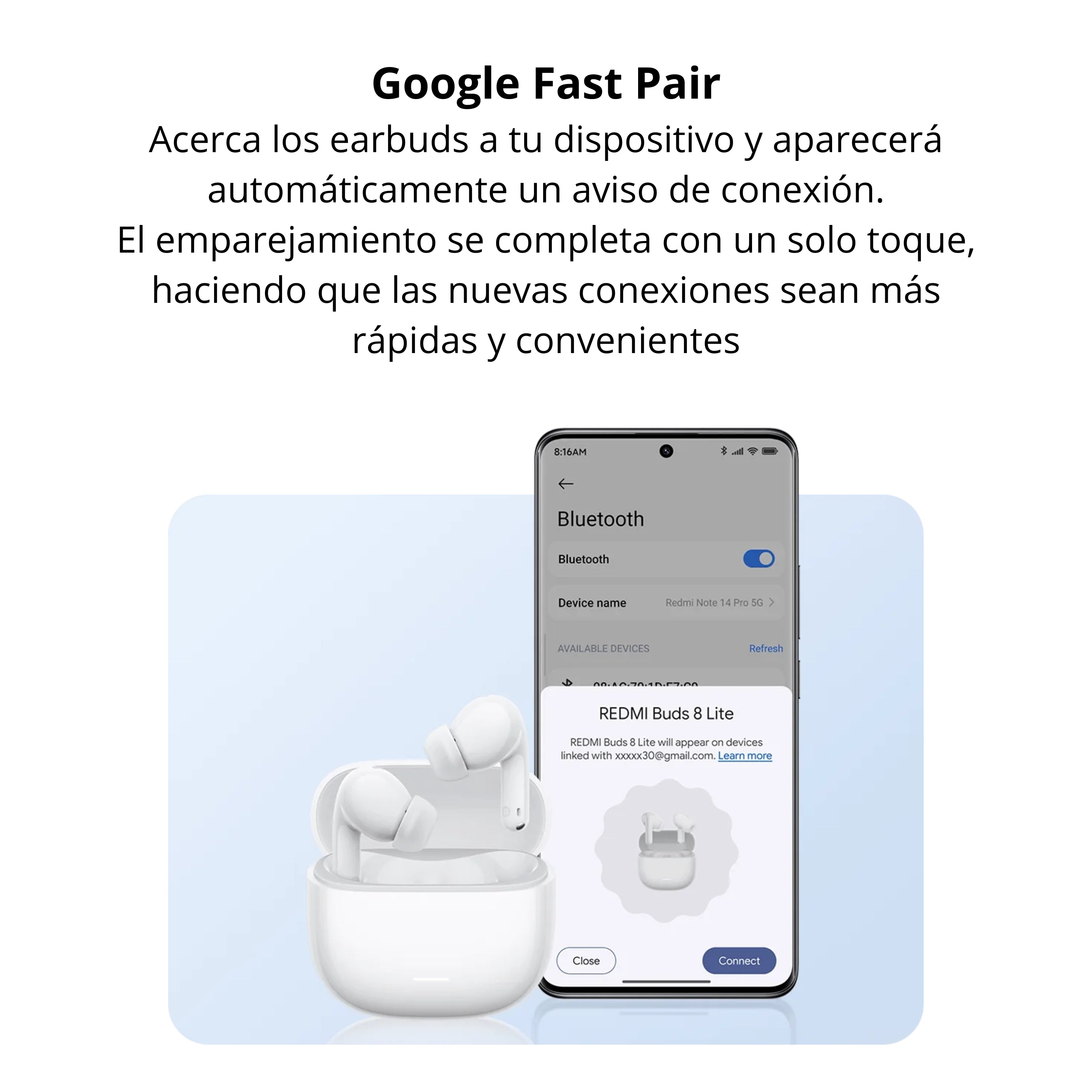 Audífonos In-Ear Xiaomi Redmi Buds 8 Lite Bluetooth 5.4 ANC 42dB Batería 8h/36h IP54 Llamadas AI - Azul