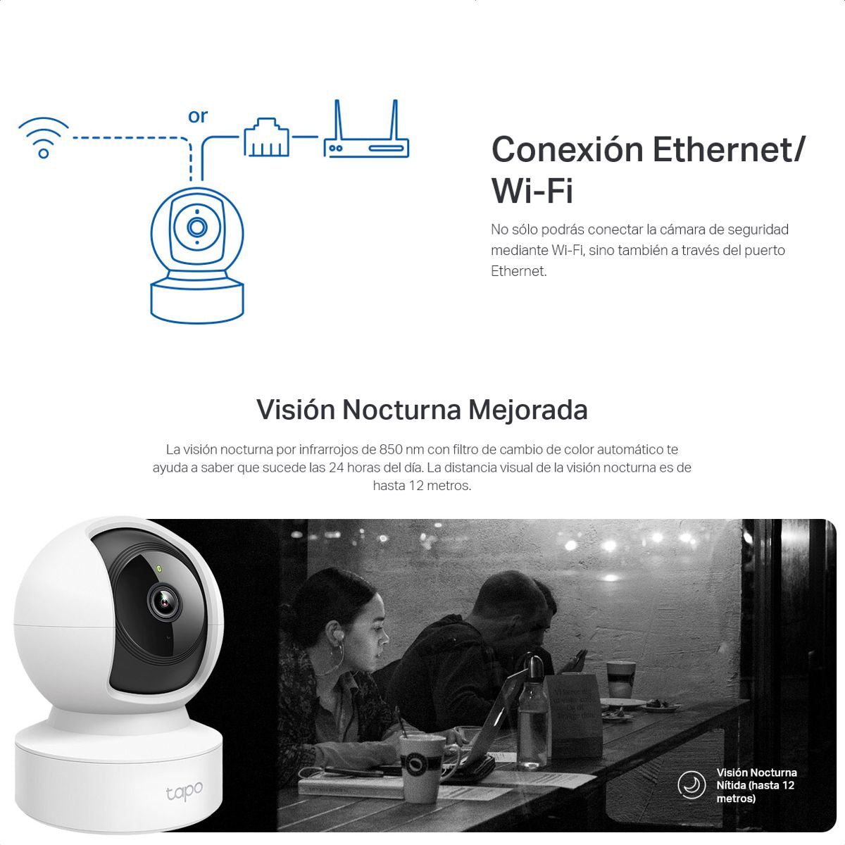 Cámara WiFi TP-Link Tapo C202 360º Full Hd 1080p Visión Nocturna Detección IA y Puerto Ethernet