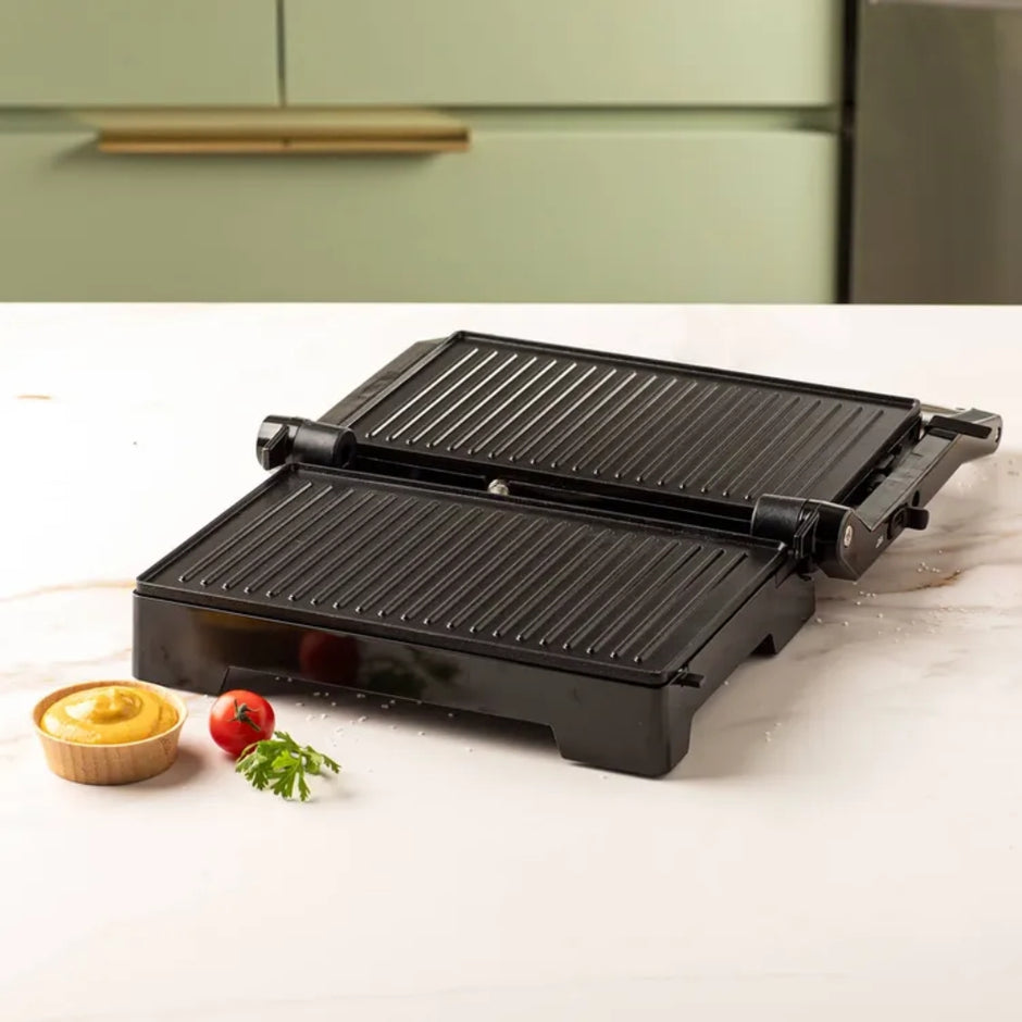 Asador Grill Kalley K-SG180 Superficie Antiadherente Sanduchera Panini 1000W Apertura 180°