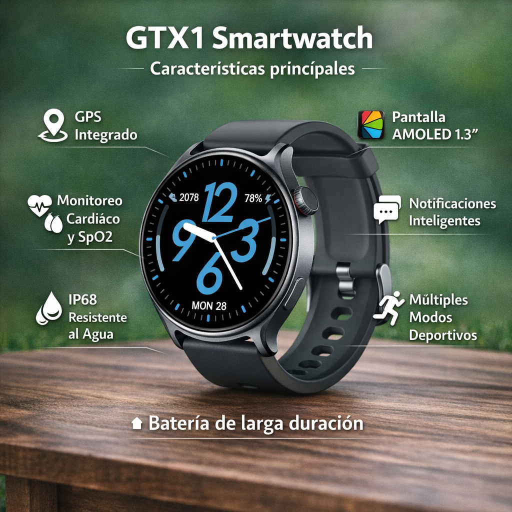 Reloj Inteligente Smartwatch XKIM GTX1 Llamadas Bluetooth 5.3 TFT 1.46” 360x360px 300mAh Caja Metal IP68