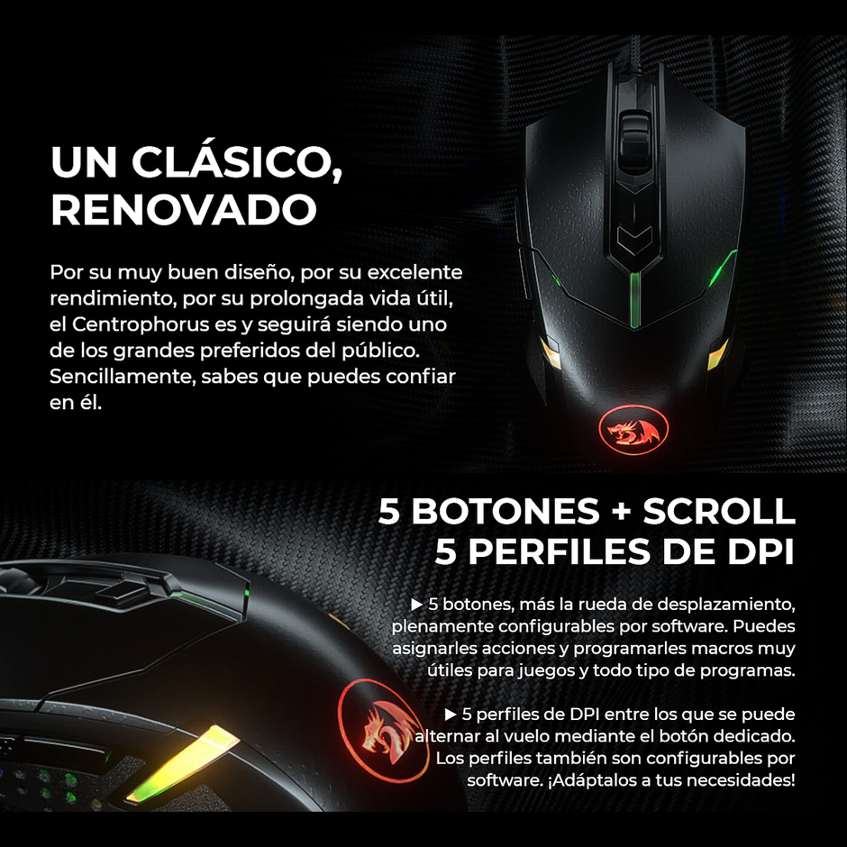 Combo Gamer Redragon Diadema Wireless H848 IRE PRO + Mouse RGB M601-RGB Centrophorus 2