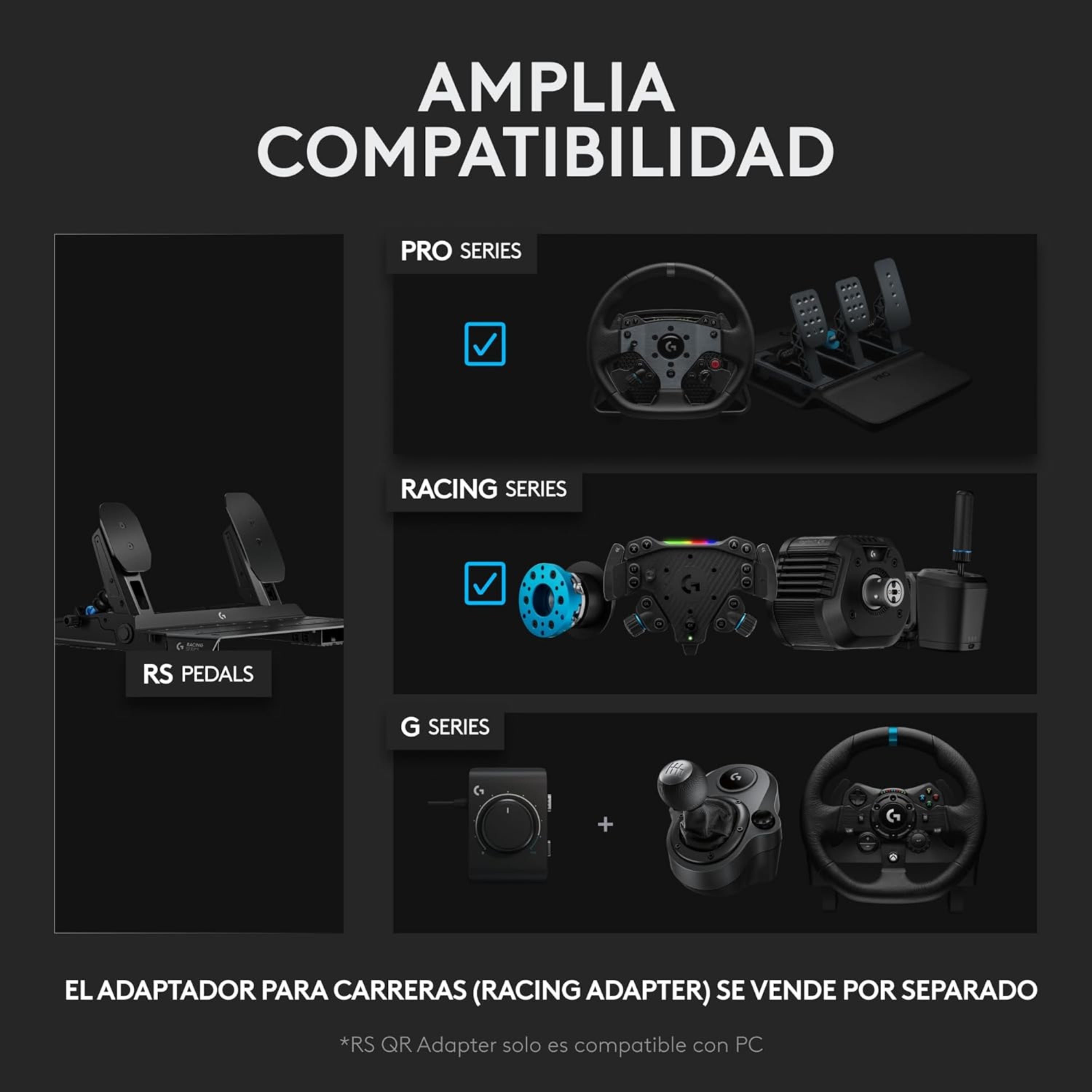Pedales Simulador de Carreras Logitech G RS Pedals Sim Racing Presión Ajustable Chasis Acero Premium