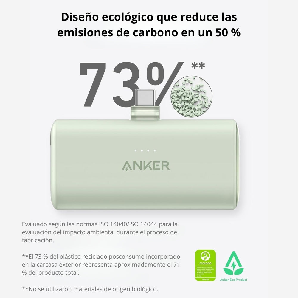 Batería Power Bank ANKER Nano de 5000mAh/22.5W con Conector USB-C Integrado - Blanco