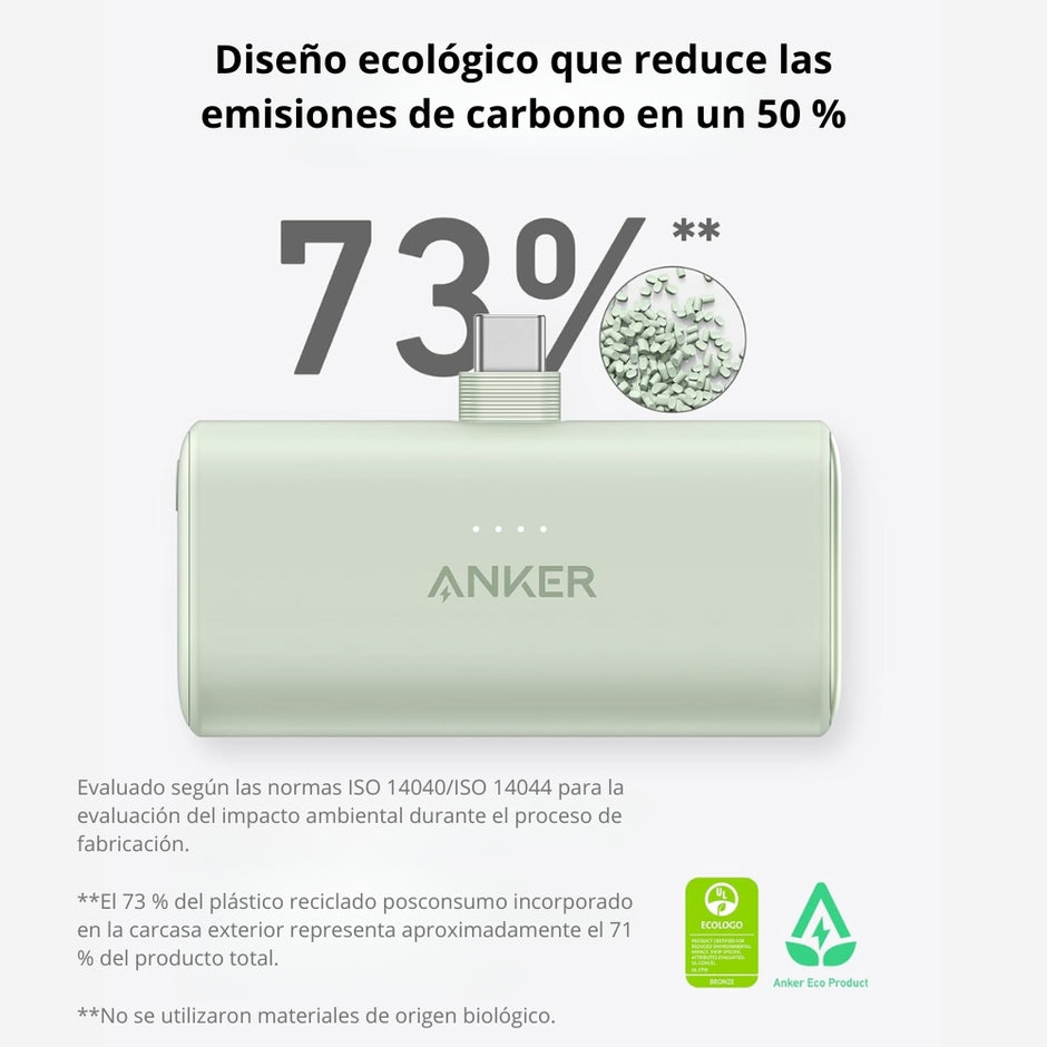 Batería Power Bank ANKER Nano de 5000mAh/22.5W con Conector USB-C Integrado - Blanco