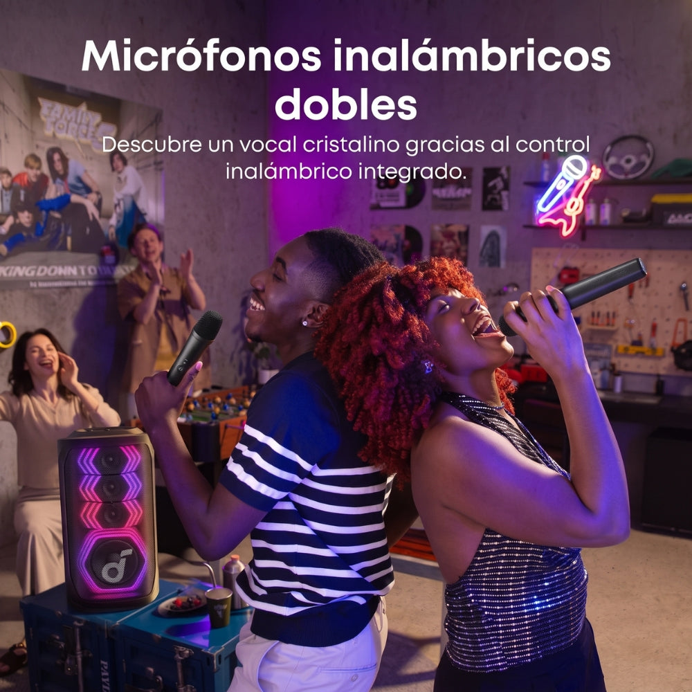 Parlante Bluetooth Portátil Soundcore Rave 3S para Fiestas Luces LED Karaoke IA 2 Mics Sonido 200W