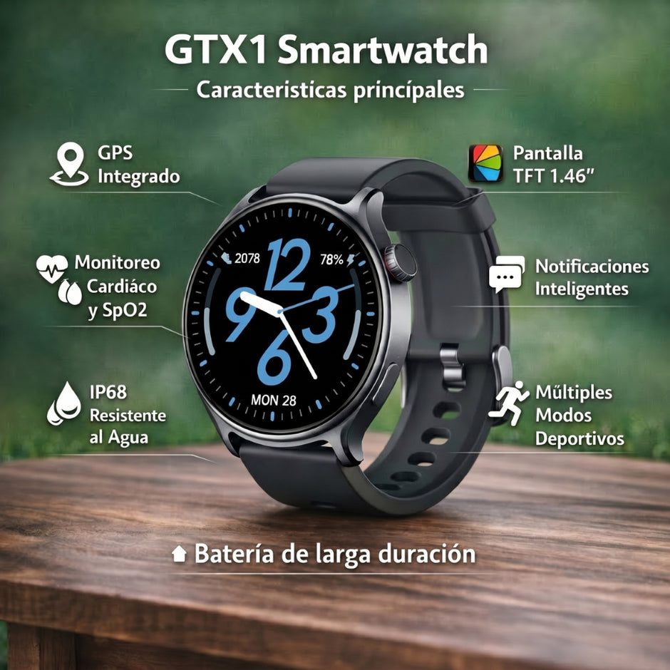 Reloj Inteligente Smartwatch X-KIM GTX1 Llamadas Bluetooth 5.3 TFT 1.46” 360x360px 300mAh Caja Metal IP68