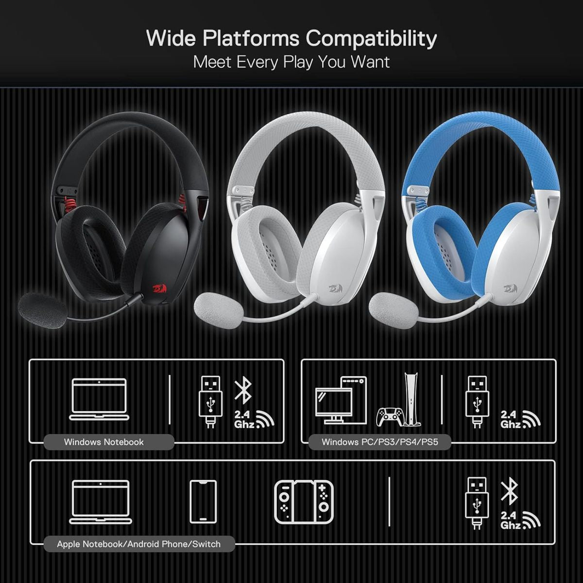 Auriculares Gamer Redragon H848B Ire Pro Bluetooth 5.2 RF 2.4GHz USB Micrófono Desmontable 40mm