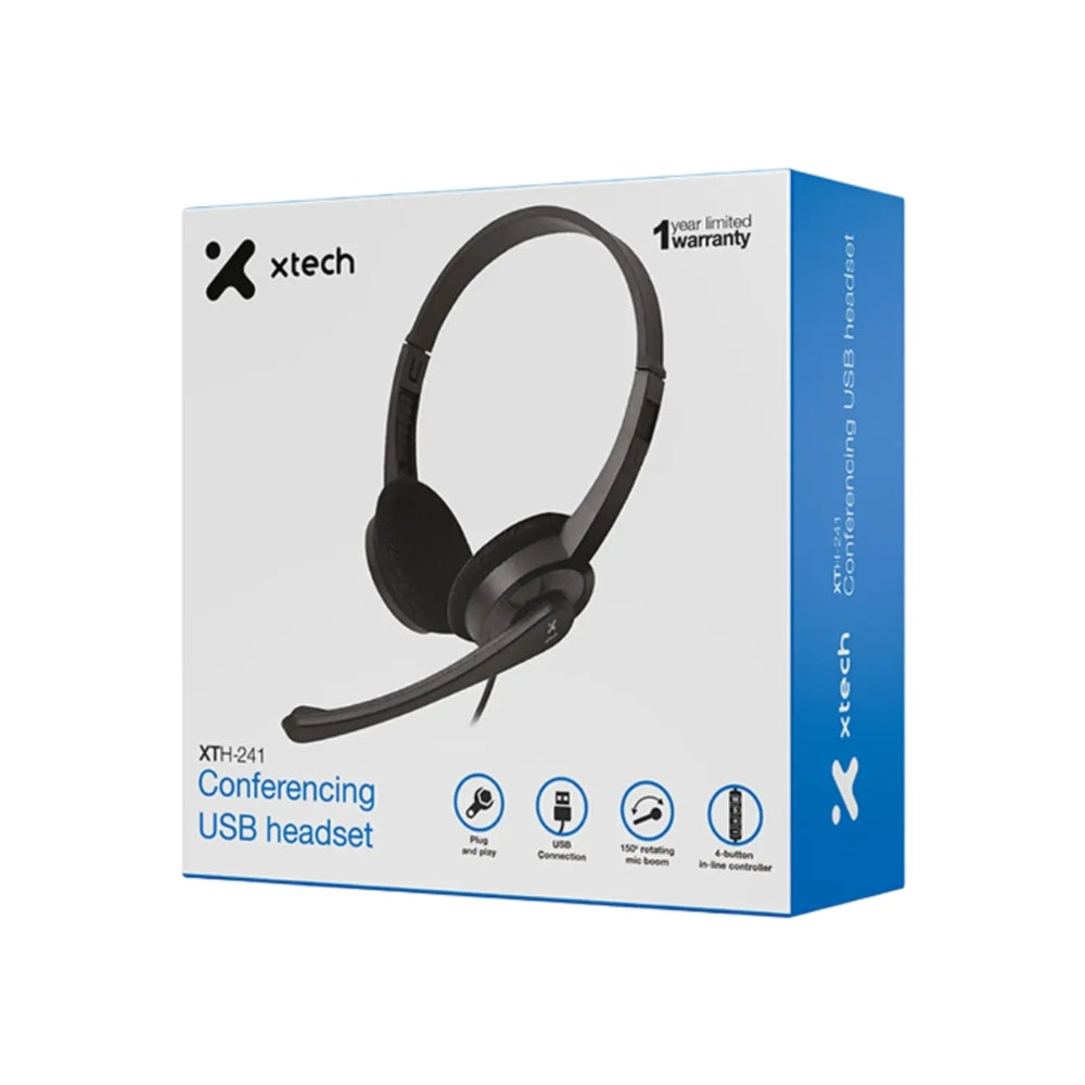 Audífonos Diadema USB Xtech XTH-241 con Micrófono, Control y Mute - Negro