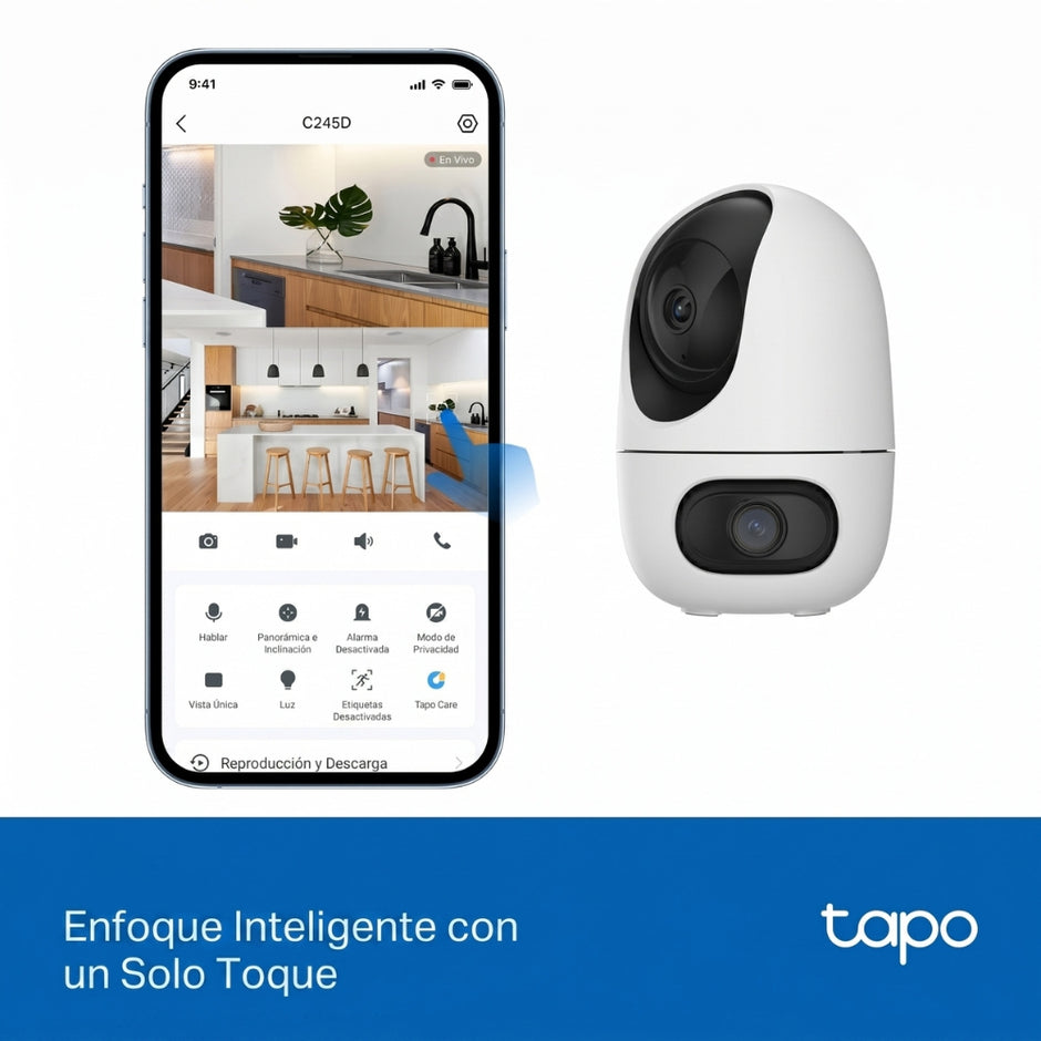 Cámara Seguridad Wi-Fi TP-Link Tapo C245D Doble Lente 2K 6MP Robótica 360° Rastreo IA Audio Bidireccional