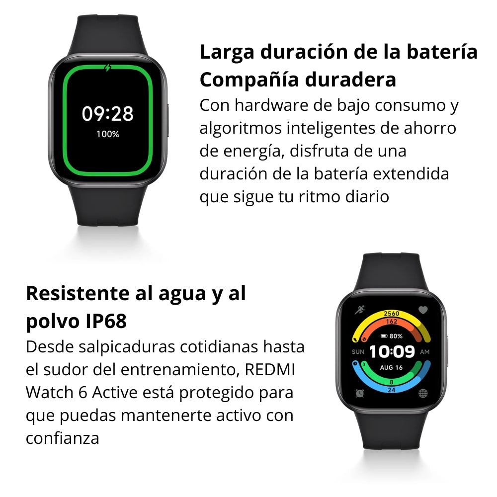 Smartwatch Xiaomi Redmi Watch 6 Active Pantalla AMOLED 1.85” Llamadas Bluetooth 140 Sports IP68 - Negro